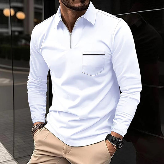 Men's Autumn Zipper Polo Shirt – Long Sleeve Cotton Blend Casual Top