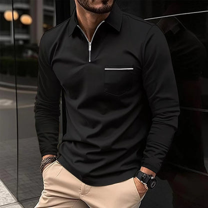 Men's Autumn Zipper Polo Shirt – Long Sleeve Cotton Blend Casual Top