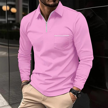 Men's Autumn Zipper Polo Shirt – Long Sleeve Cotton Blend Casual Top