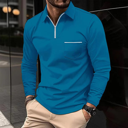Men's Autumn Zipper Polo Shirt – Long Sleeve Cotton Blend Casual Top