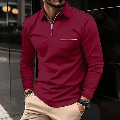 Men's Autumn Zipper Polo Shirt – Long Sleeve Cotton Blend Casual Top