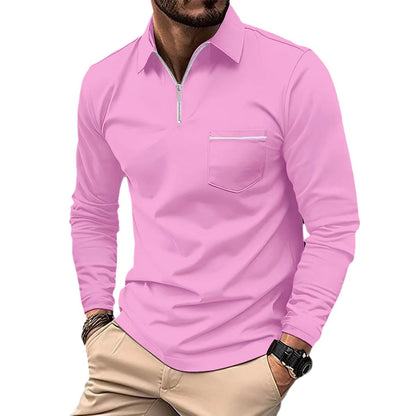 Men's Autumn Zipper Polo Shirt – Long Sleeve Cotton Blend Casual Top